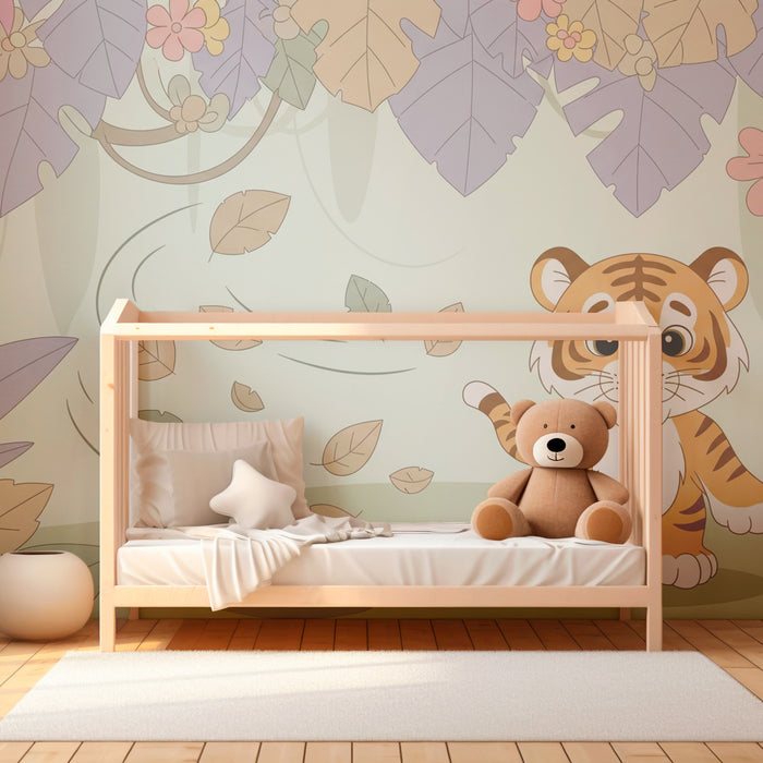 Kinderzimmer Tapete | Fröhlicher kleiner Tiger im Dschungel