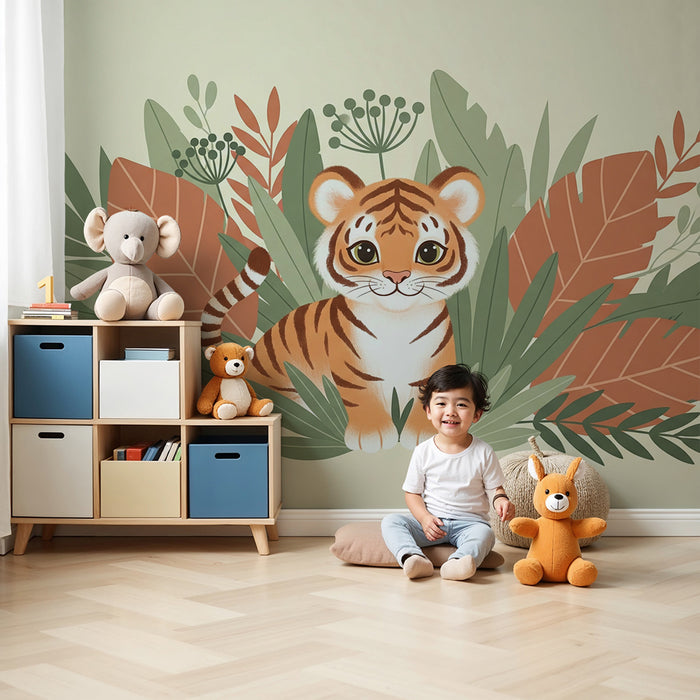 Barntapet | Söt liten tiger mitt i färgglada löv