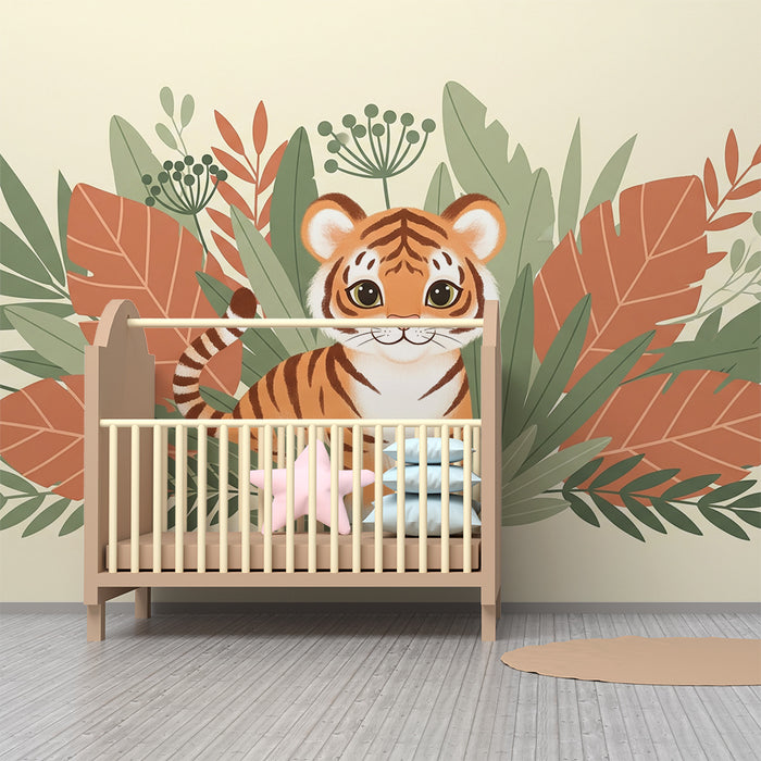 Barntapet | Söt liten tiger mitt i färgglada löv