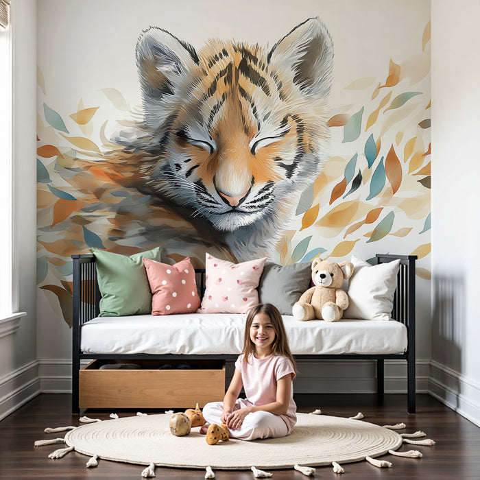 Tapet barnerom | Liten tiger blant bladene