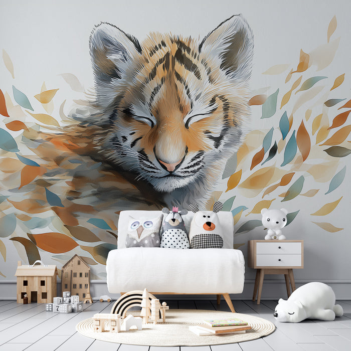 Tapet barnerom | Liten tiger blant bladene