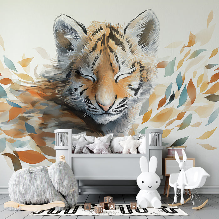 Tapet barnerom | Liten tiger blant bladene