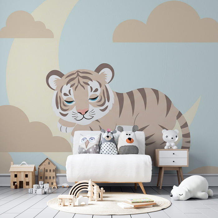 Kinderzimmer Tapete | Kleiner Tiger auf dem Mond