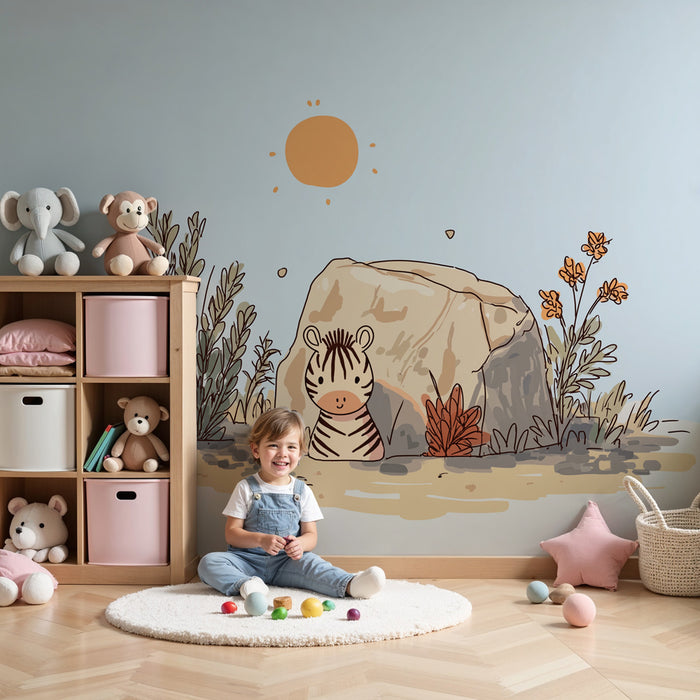 Papier peint chambre enfant | Petit zèbre et le soleil