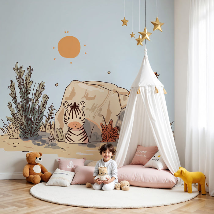 Papier peint chambre enfant | Petit zèbre et le soleil