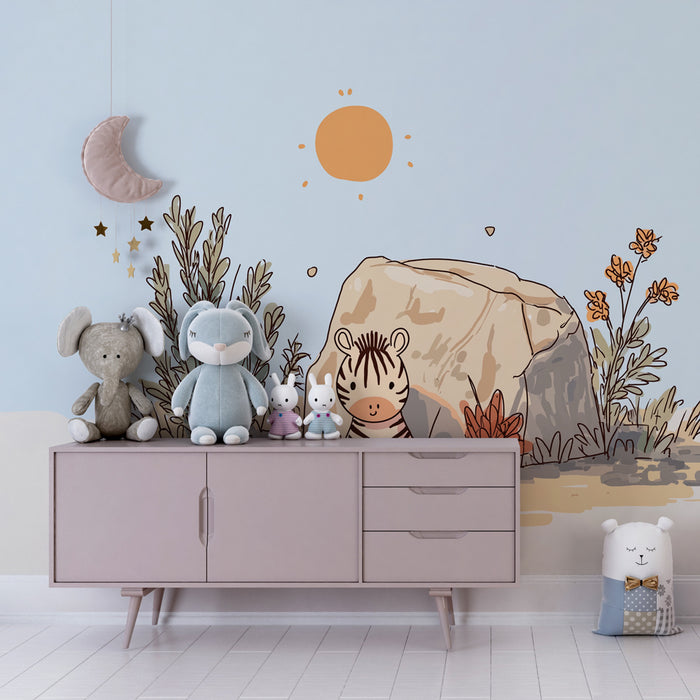 Papier peint chambre enfant | Petit zèbre et le soleil