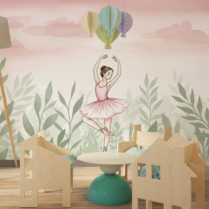 Tapet cameră copii | Mică balerină într-un decor floral