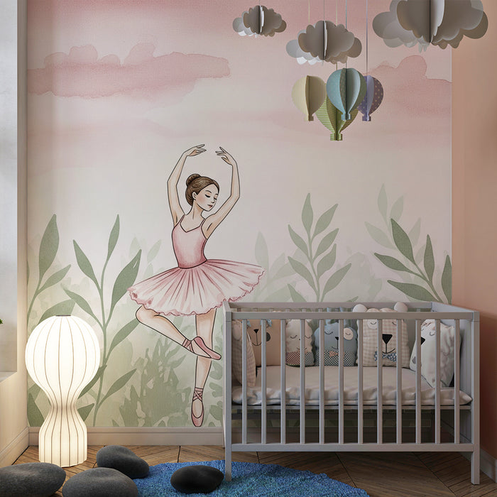 Tapet cameră copii | Mică balerină într-un decor floral
