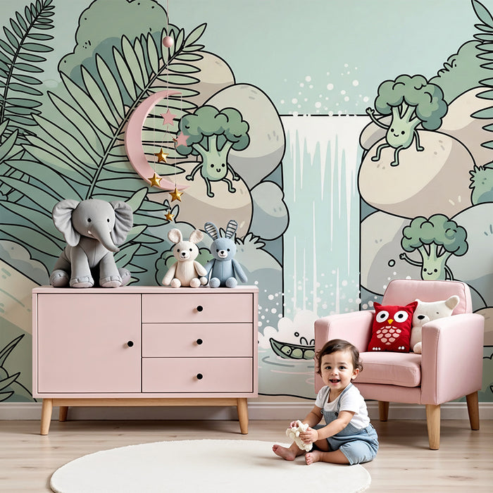 Kids' Room Wallpaper | Enchanted Mini Forest with Playful Vegetables