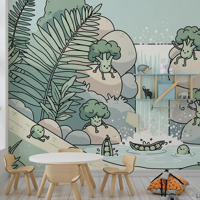 Kids' Room Wallpaper | Enchanted Mini Forest with Playful Vegetables