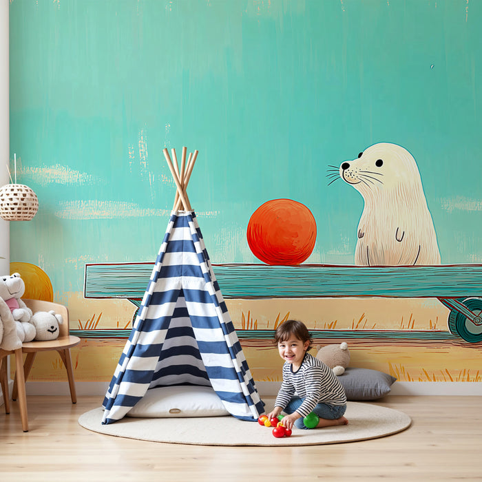 Papier peint chambre enfant | Petite loutre et boules colorées