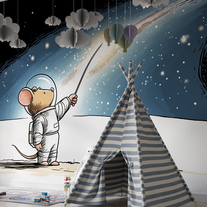 Tapet barnerom | Liten astronautmus utforsker det stjerneklare universet