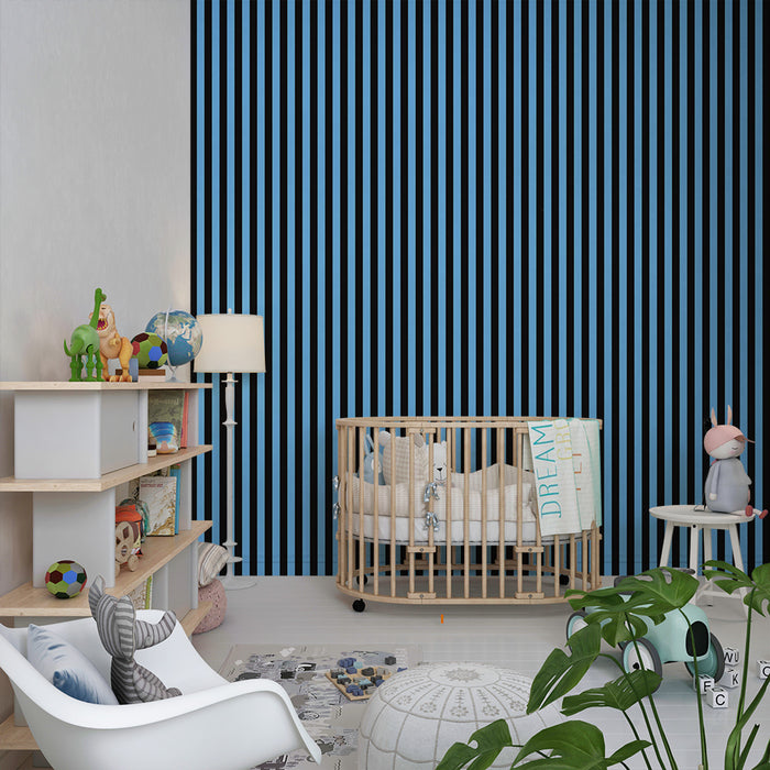Carta da parati bambini | Piccole righe verticali in blu e nero
