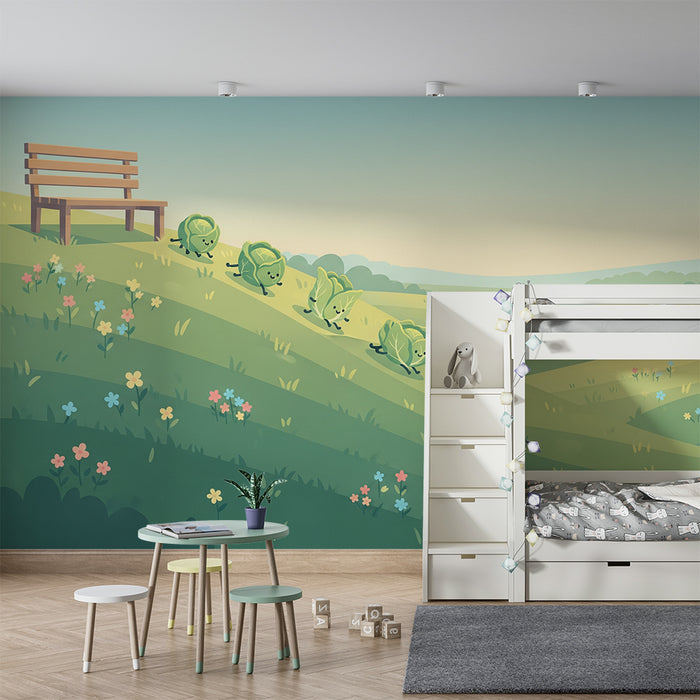 Kids' Room Wallpaper | Cheerful Little Sprouts in a Lush Landscape