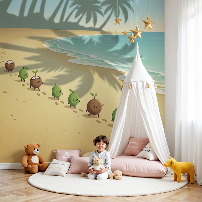 Behang kinderkamer | Schattige kleine vruchten op het strand
