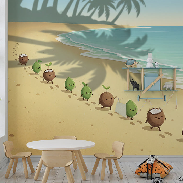 Behang kinderkamer | Schattige kleine vruchten op het strand