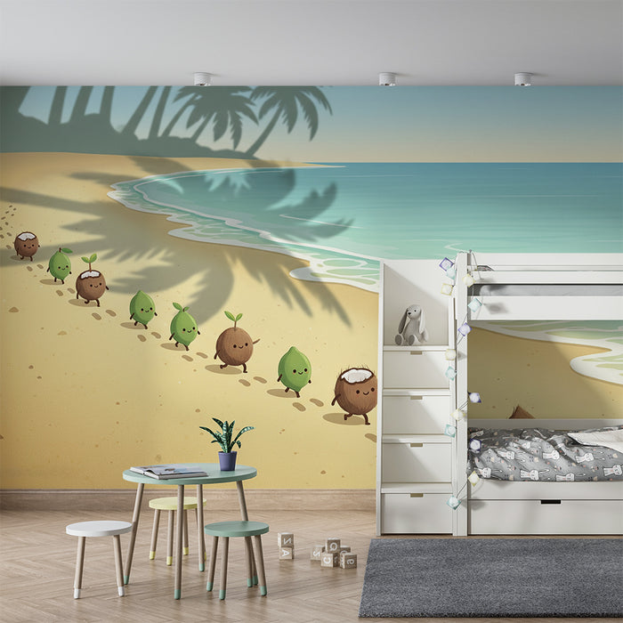 Behang kinderkamer | Schattige kleine vruchten op het strand