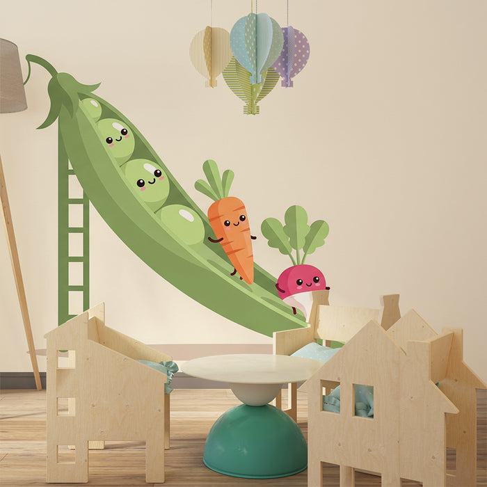 Kids' Room Wallpaper | Playful Vegetables on a Slide
