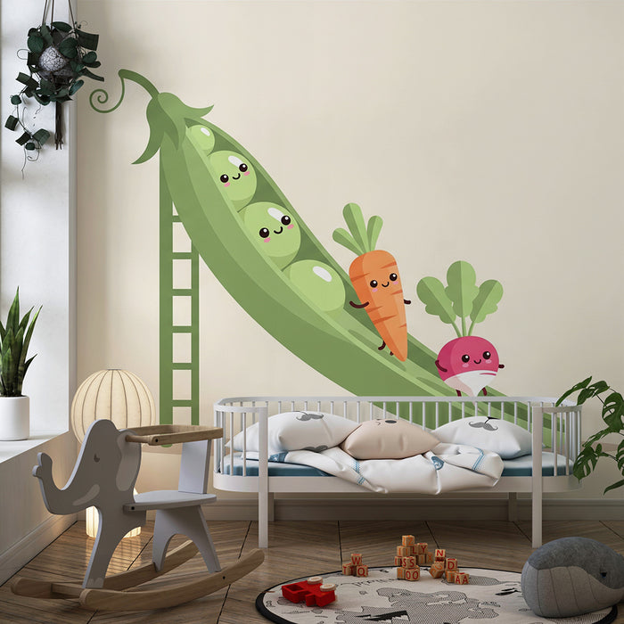 Kids' Room Wallpaper | Playful Vegetables on a Slide