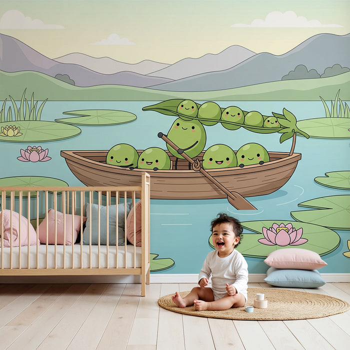 Papel de parede para quarto de criança | Barcos com bolinhas alegres num lago tranquilo