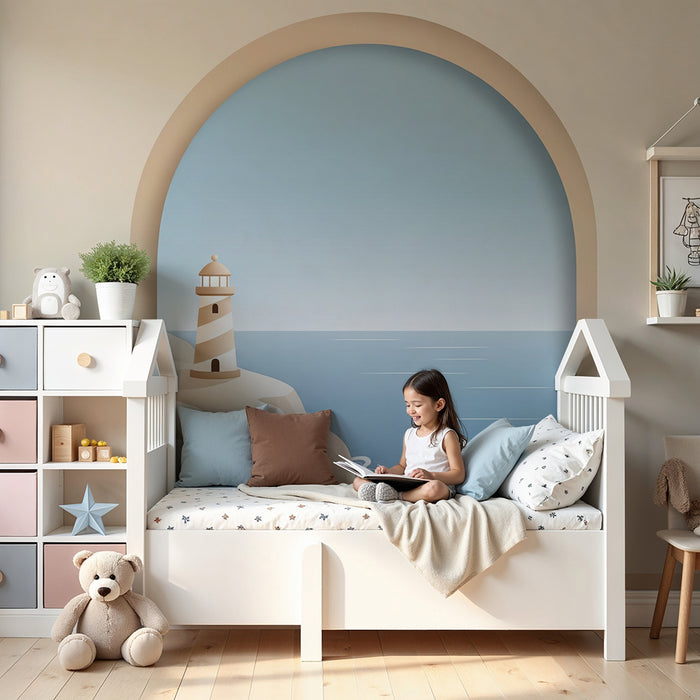 Papier peint chambre enfant | Phare côtier et océan tranquille