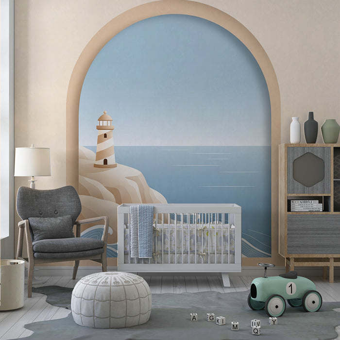 Papier peint chambre enfant | Phare côtier et océan tranquille