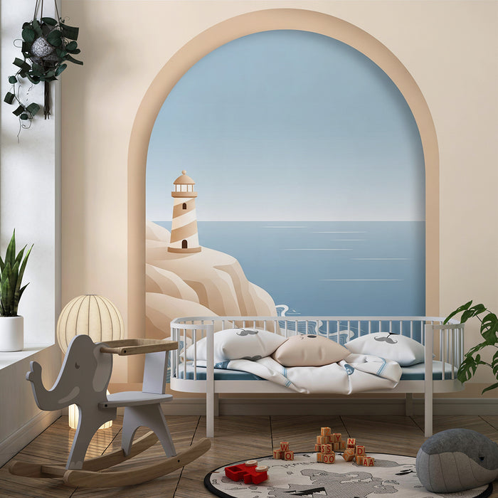 Papier peint chambre enfant | Phare côtier et océan tranquille