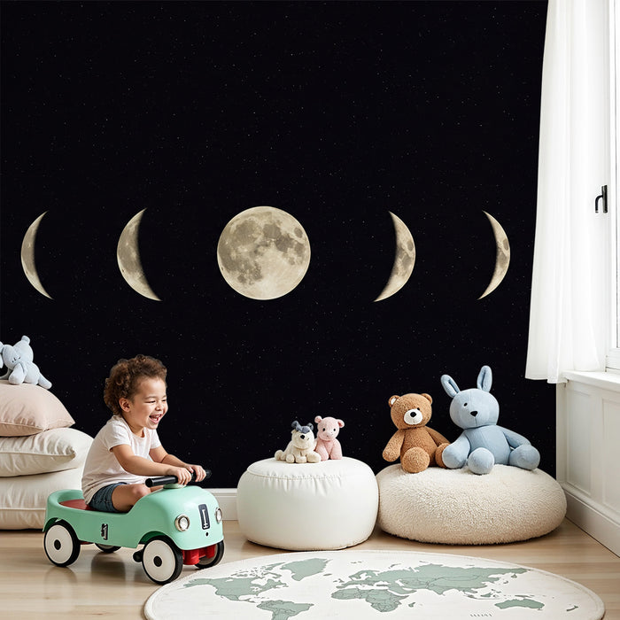 Kids' Room Wallpaper | Moon Phases on a Starry Background