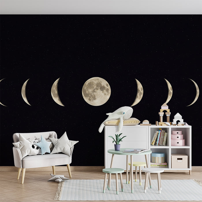 Kids' Room Wallpaper | Moon Phases on a Starry Background