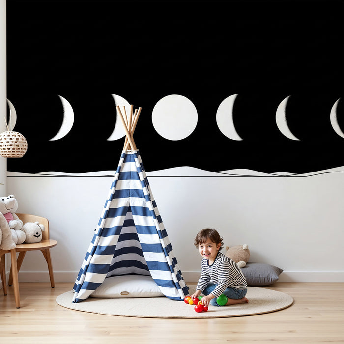 Papel de parede criança | Fases da lua em preto e branco