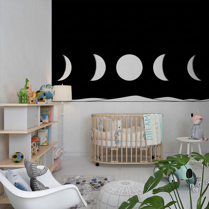 Papel de parede criança | Fases da lua em preto e branco