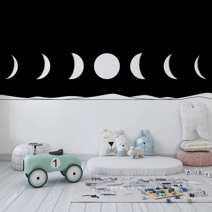 Papel de parede criança | Fases da lua em preto e branco