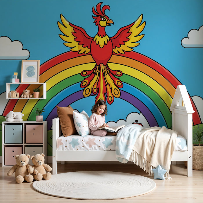 Papel de parede criança | Phoenix colorat pe un curcubeu vibrant