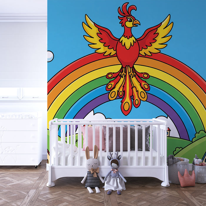 Papel de parede criança | Phoenix colorat pe un curcubeu vibrant