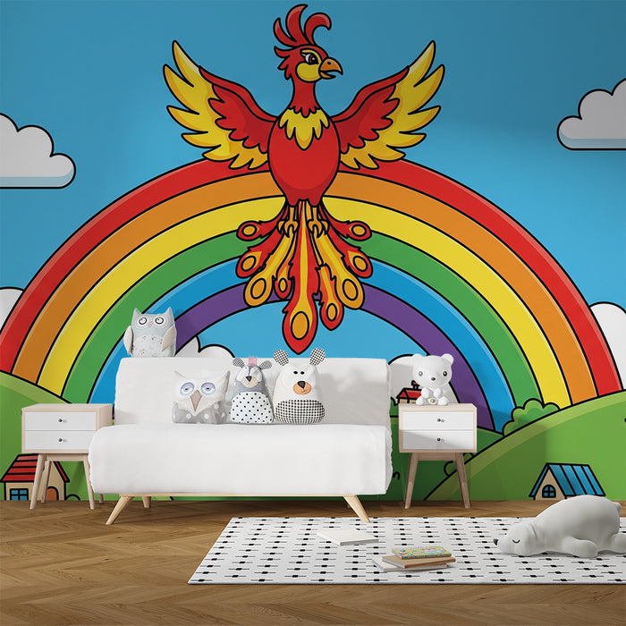 Papel de parede criança | Phoenix colorat pe un curcubeu vibrant
