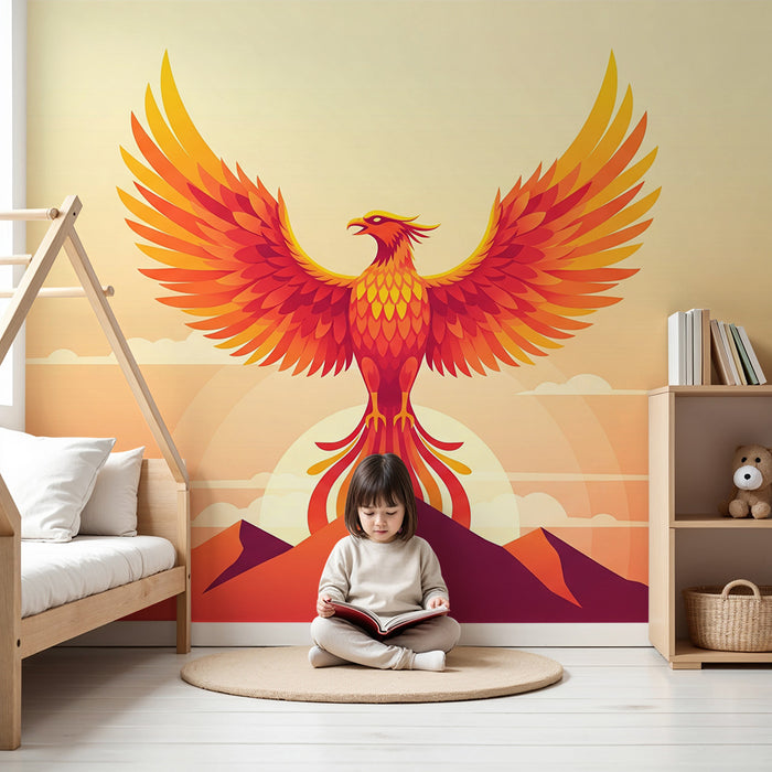 Papel pintado infantil | Fénix sobre montañas