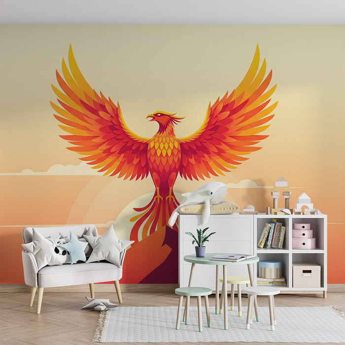Papel pintado infantil | Fénix sobre montañas