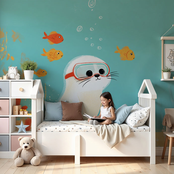 Papel de parede criança | Morski izsledovatel foka s tsvetni ribi