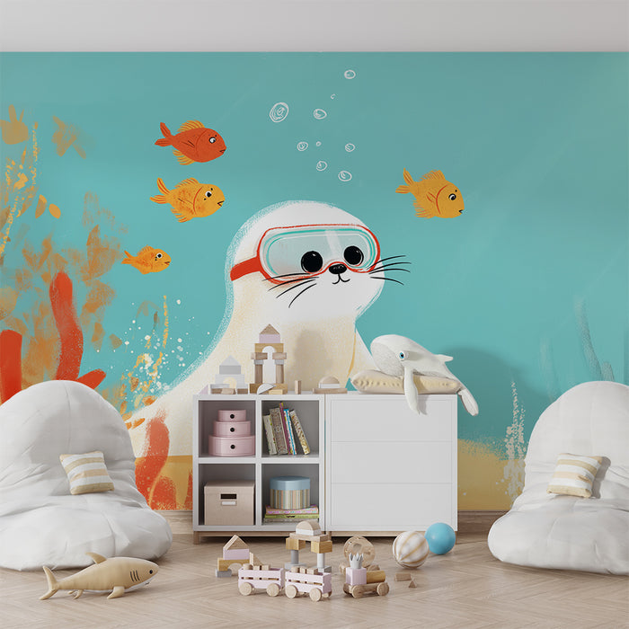 Papel de parede criança | Morski izsledovatel foka s tsvetni ribi