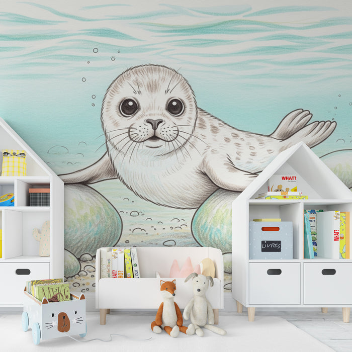 Papier peint chambre enfant | Phoque joueur et océan enchanteur