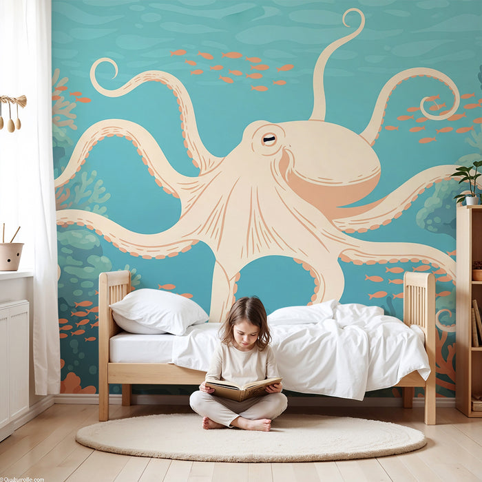 Kids' Room Wallpaper | Playful Octopus in a Colorful Underwater World