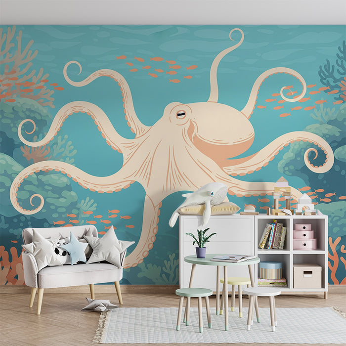 Kids' Room Wallpaper | Playful Octopus in a Colorful Underwater World
