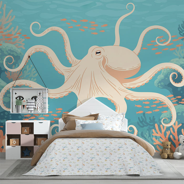 Kids' Room Wallpaper | Playful Octopus in a Colorful Underwater World