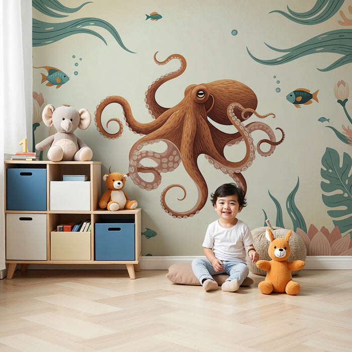 Behang kinderkamer | Kleurrijke octopus en betoverende zeebodem