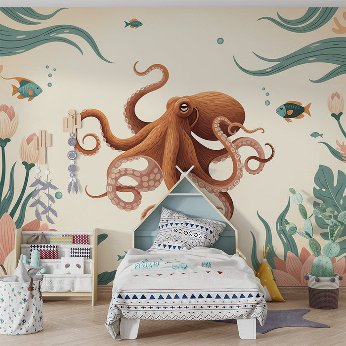 Behang kinderkamer | Kleurrijke octopus en betoverende zeebodem