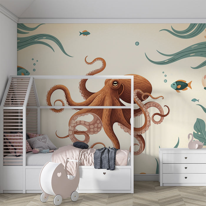 Behang kinderkamer | Kleurrijke octopus en betoverende zeebodem
