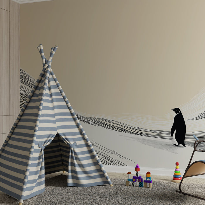 Papier peint chambre enfant | Pingouin au milieu des vagues