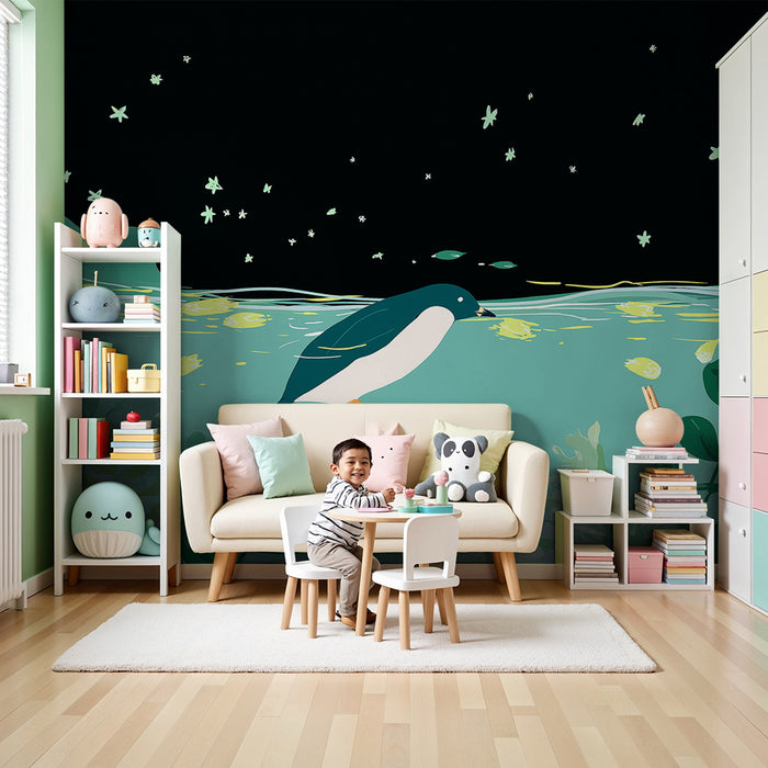 Kids room wallpaper | Pingviin rahustavas öises maastikus
