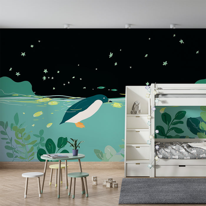 Kids room wallpaper | Pingviin rahustavas öises maastikus