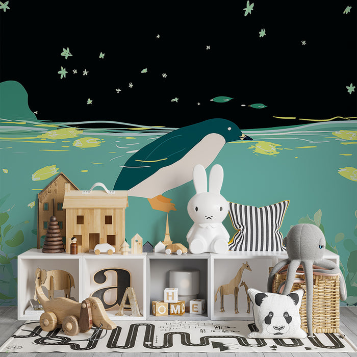 Kids room wallpaper | Pingviin rahustavas öises maastikus